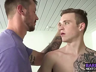 Cute tender supplicant gets his butt chasm devastated all over threesome